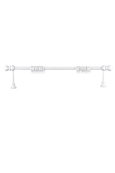 PerdejimShop Suport pentru perdele rustic din lemn alb cu cap de bilă dezasamblat 175 cm - fără șine