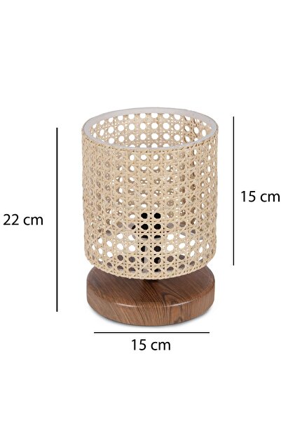 HOMİNG Exclusive Rattan Hazeranlı Wooden Base Lampshade
