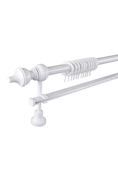 PerdejimShop White Wooden Rustic Curtain Hanger with Disassembled Modern Head 200 cm - Single Rail