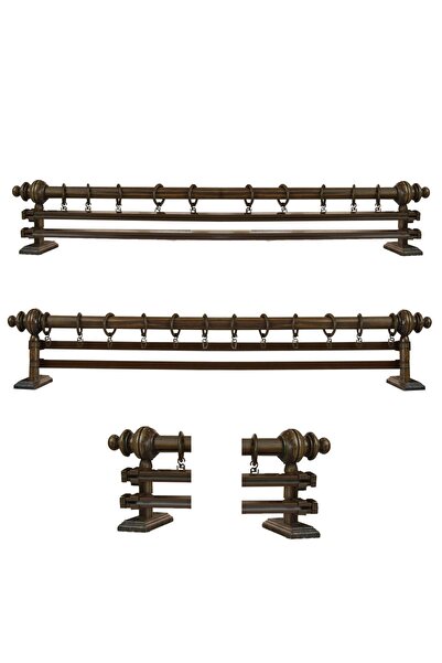 PerdejimShop Perdele din lemn rustic din nuc - Umeraș cu două șine, țeavă de 125 cm