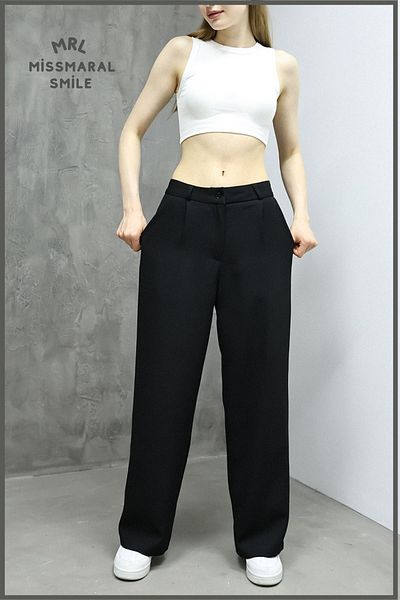 missmaral Women's Black Palazzo Trousers Specially Tailored Pocketed Pleated Wide Leg