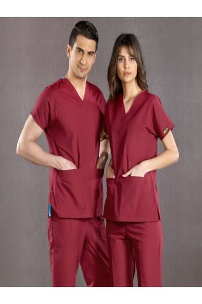 ÇİZGİ MEDİKAL Bordo Lüks Likralı Greys Takım