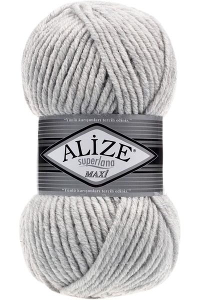 Alize Light Gray Melange Superlana Maxi - Thick Hand Knitted String Vest and Cardigan Thread