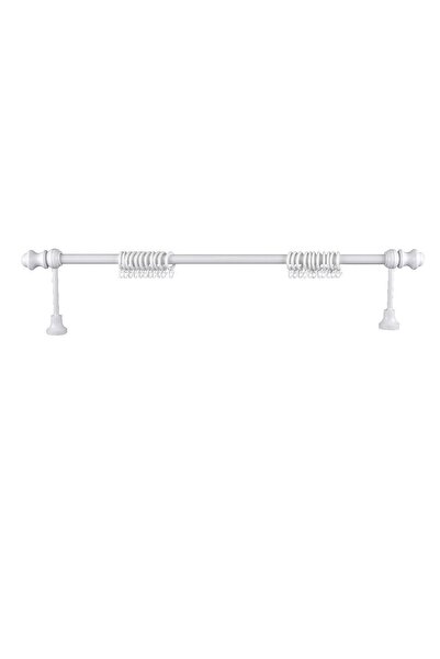 PerdejimShop Suport pentru perdea rustic din lemn alb - cu cap de lalele, 175 cm, fara bara