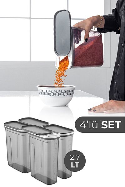Vienev 4-Piece Sliding Lid Erzak Container 2700 Ml