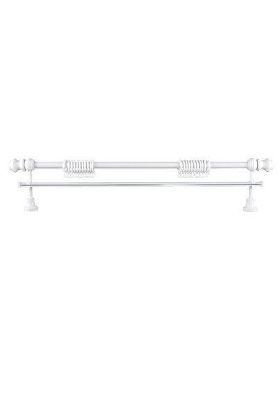 Perdejim Demonte Lale Başlıklı Beyaz Ahşap Rustik Perde Askısı 275 Cm - Tek R...