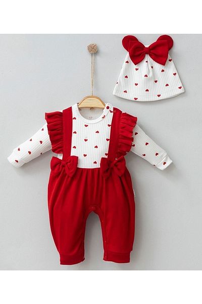 VERONA TARZ Heart Bow Jumpsuit with Hat 2 Pieces Baby Girl Newborn New Season Seasonal