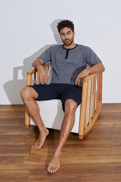 Ayans Pijama Combed Single Jersey Jacquard Men's Capri Pajama Set