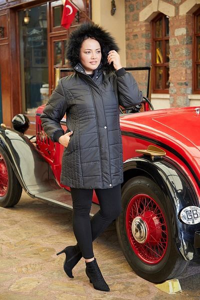 RMG Plus Size Hooded Black Coat