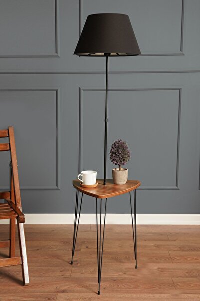 Hmydesign Osmean Dekoratif Metal Sehpalı Lambader Ahşap Siyah Lmbd-62