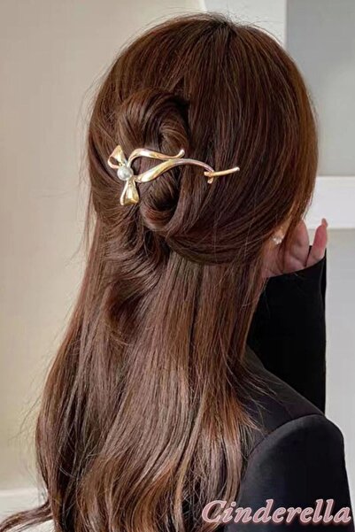 Cinderella Zlatna metalna mašna za kosu sa perlom i kopčom - novi stil za žene