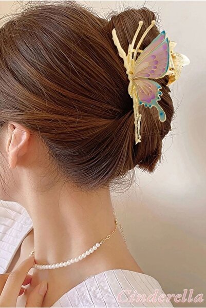 Cinderella Dizajn leptira zlatne boje - velika metalna kopča za kosu za žene,...