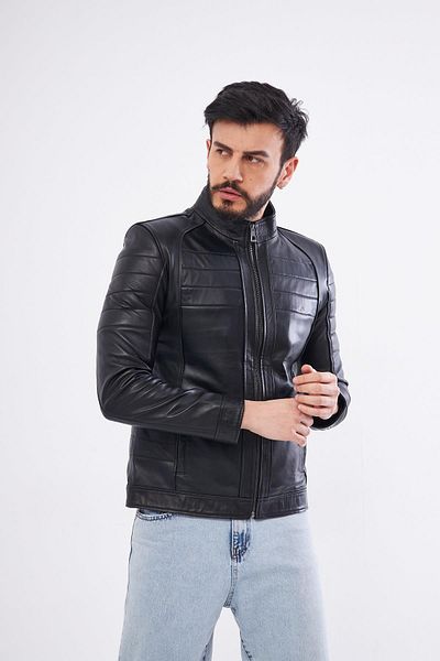 DERİNSS Men's Black Genuine Leather Coat - DER224