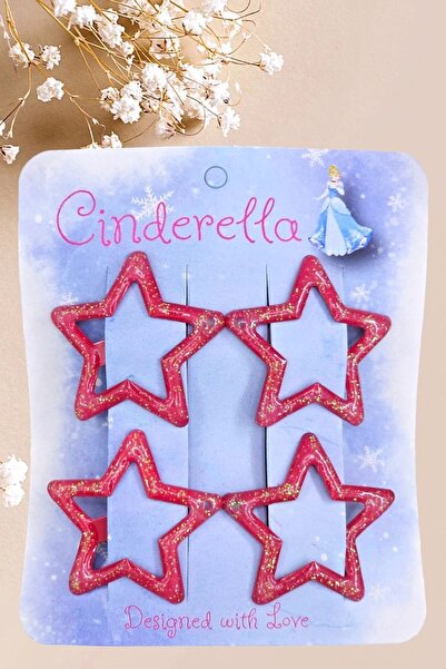Cinderella 4'lü Simli Kırmızı Yıldız Çıt Çıt Toka Seti - Yıldızlı Çıtçıt Toka...