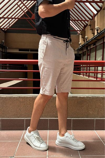 inpool Men's Striped Waffle Waist Elastic Regular Fit Shorts 215