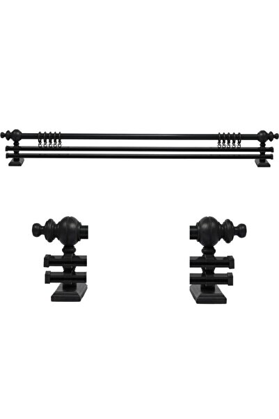 PerdejimShop Suport pentru perdele din lemn rustic antracit de 275 cm - șină dublă și tub