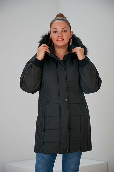RMG Plus Size Hooded Black Coat