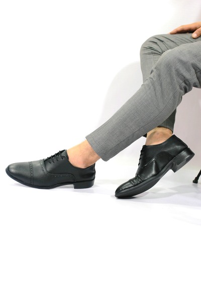 tomıross Costum de mire clasic și pantofi casual pentru bărbați, piele neagră 573-2