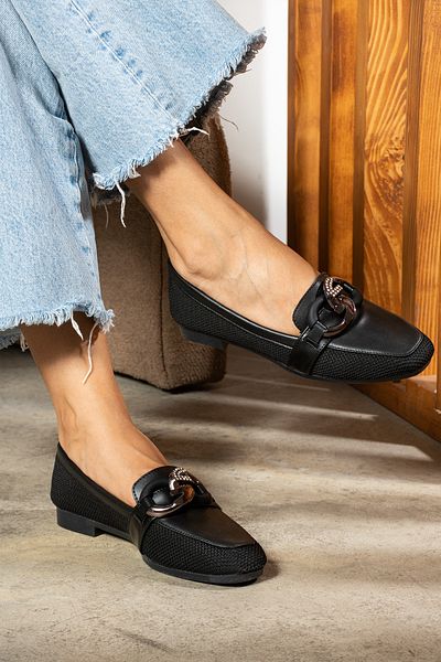 eformoda by emre yılmaz AYK0035 Pantofi de balerină clasici cu cataramă model negri pentru femei