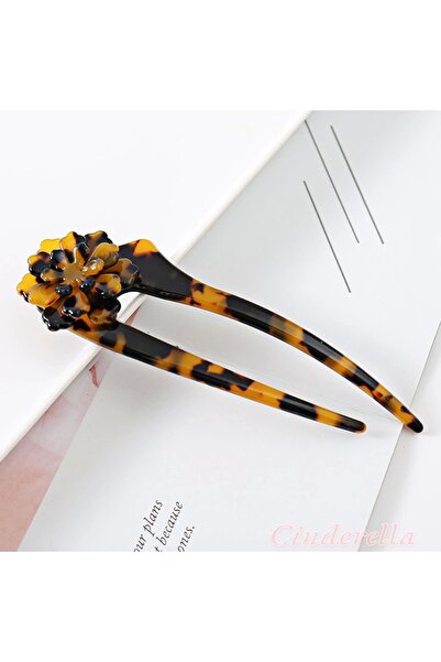 Cinderella Leopar Flower Fransız El Yapımı Lüks Kemik Topuz Tokası - Çubuk Sa...