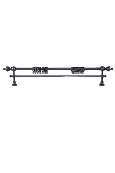 PerdejimShop Demonte Modern Başlıklı Antrasit Ahşap Rustik Perde Askısı 275 C...