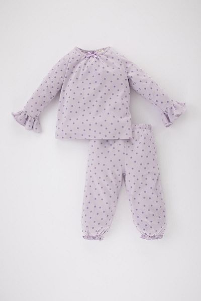DeFacto Baby Girl Pajamas Set with Polka Dot Print - Long Sleeve, Rubber Waist, Long Accessories B7750A524Sp