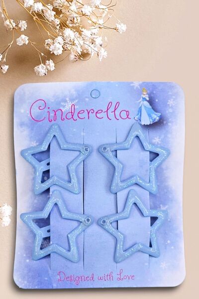 Cinderella 4Lü Simli Bulut Mavi Yıldız Çıt Çıt Toka Seti - Yıldızlı Çıtçıt To...