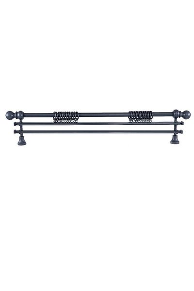 Perdejim Anthracite Wooden Rustic Curtain Hanger with Unassembled Ball Head 175 cm - Double Rail