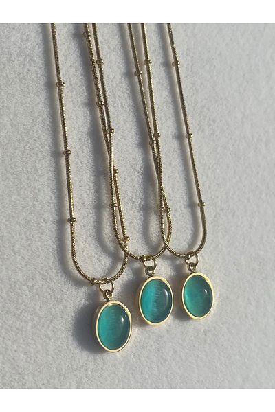 mesaco Oval Turquoise Stone Steel Necklace