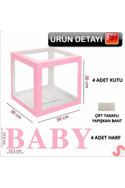 Süsle Baby Party Baby Written Transparent Balloon Box, 30cm X Set of 4 - Pink