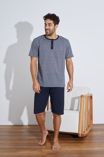 Ayans Pijama Set pijama Capri pentru bărbați din jacquard din jerseu simplu pieptănat