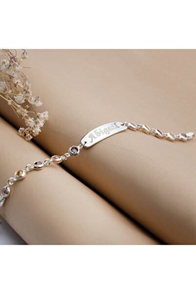 Satürn Silver Kuyumculuk 925 Ayar Gümüş Isimli Bebek Çocuk Bileklik Künye Zirkon Taşlı