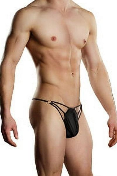 Nana & Mayka Moda Fancy Ringed Men's Fantasy Panties Thong Drawstring String S-M Black