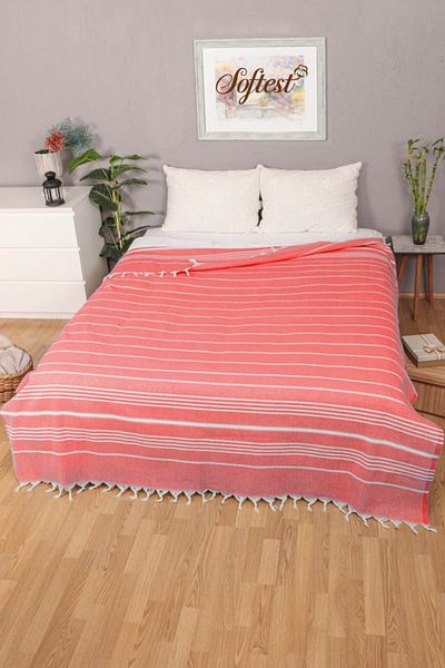 Softest 200x240 Cm Sultan Double Summer Pike - Fringed Bed and Sofa Cover, Thin Pestemal Pike