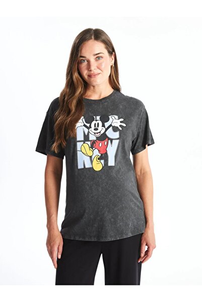 LC Waikiki Mickey-Mouse-bedrucktes Umstands-T-Shirt mit Rundhalsausschnitt – kurze Ärmel