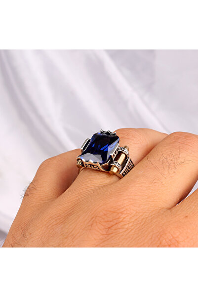 Argento Silver Oktagon taşlı gümüş erkek yüzük