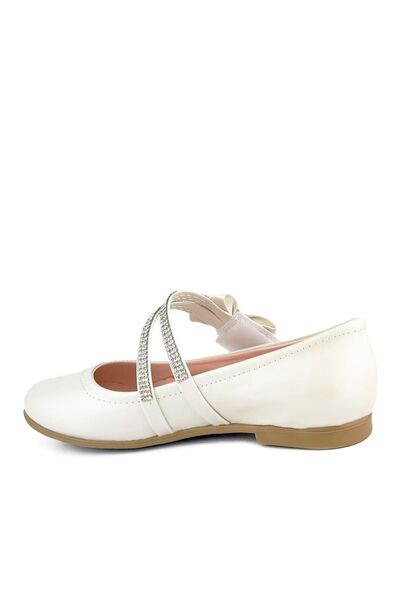 Cici Bebe Ayakkabı Girl's Cream Stone Detailed Ribbon Ballerinas