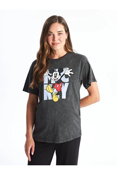 LC Waikiki Mickey-Mouse-bedrucktes Umstands-T-Shirt mit Rundhalsausschnitt – kurze Ärmel