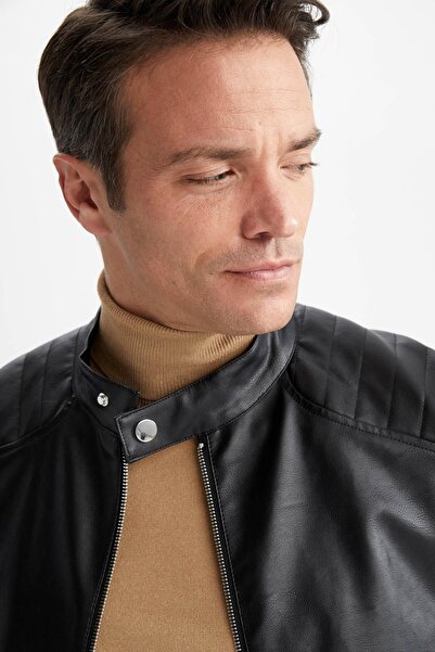 DeFacto Stand Collar Slim Fit Faux Leather Coat - Z3248az23sp