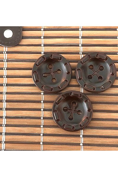ODDA TASARIM ATÖLYESİ Brown 4 Holes Large Size 3 Buttons - Leather Look (60 Sizes)