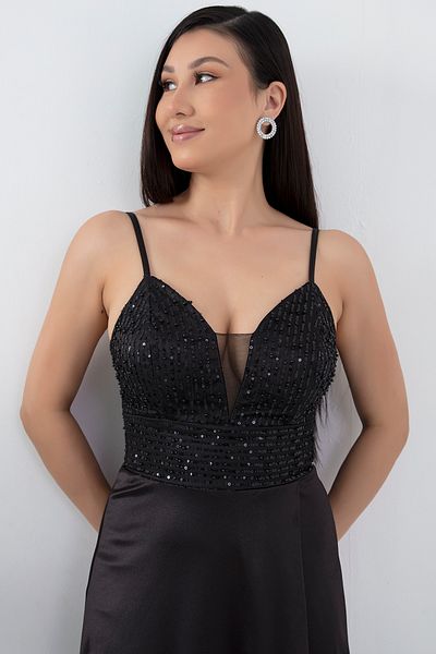 PULLIMM Satin Strap Chest Sequin Dress 39885