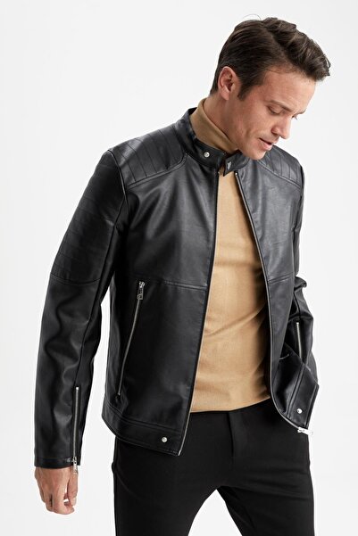 DeFacto Stand Collar Slim Fit Faux Leather Coat - Z3248az23sp