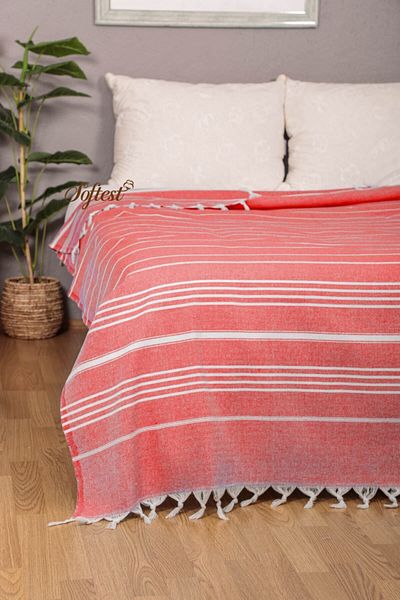Softest 200x240 Cm Sultan Double Summer Pike - Fringed Bed and Sofa Cover, Thin Pestemal Pike