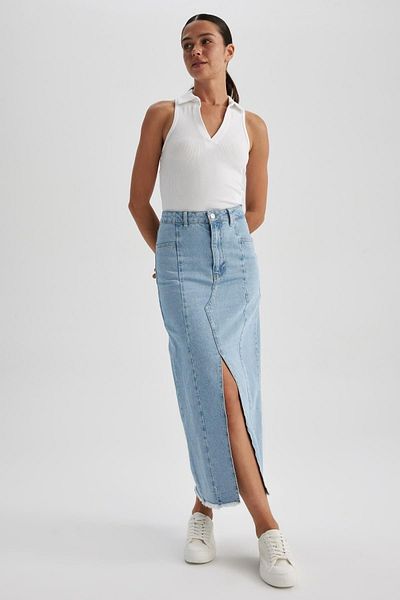 DeFacto Fashion Maxi Jean Skirt with Slit Detail - A5963ax23hs