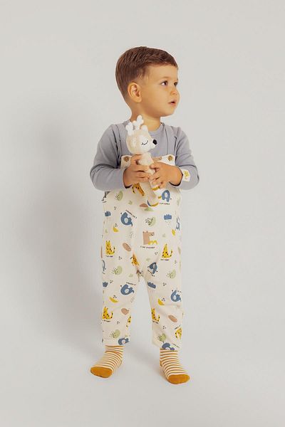 DeFacto Dinosaur Printed 2-Piece Set for Baby Boy - Long Sleeve T-Shirt and Salopette B0700a523au