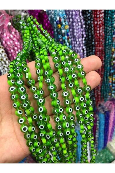 ella'nın çarşısı Flat String Glass Evil Eye Jewelry Beads Green 8 Mm 1 Σειρά