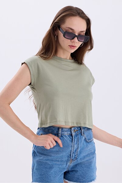 MD trend Crew Neck Bat Sleeve Women's Crop T-Shirt