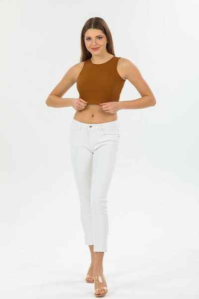 Domoda Camel Crop Top Neckholder Camisole Gestrickte gerippte Sportlerbluse