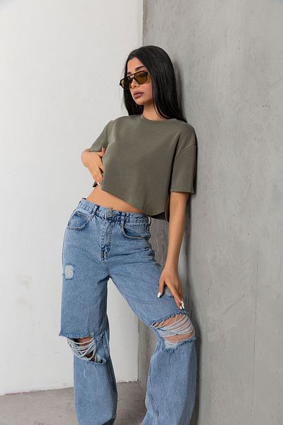 Domoda Χακί Ultra Soft Touch: Γυναικείο T-Shirt Modal Crop Top Series @savona