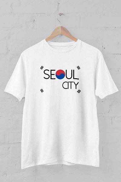 Blah Tricou pentru bărbați, alb, cu steagul Seoul, cu gât crew